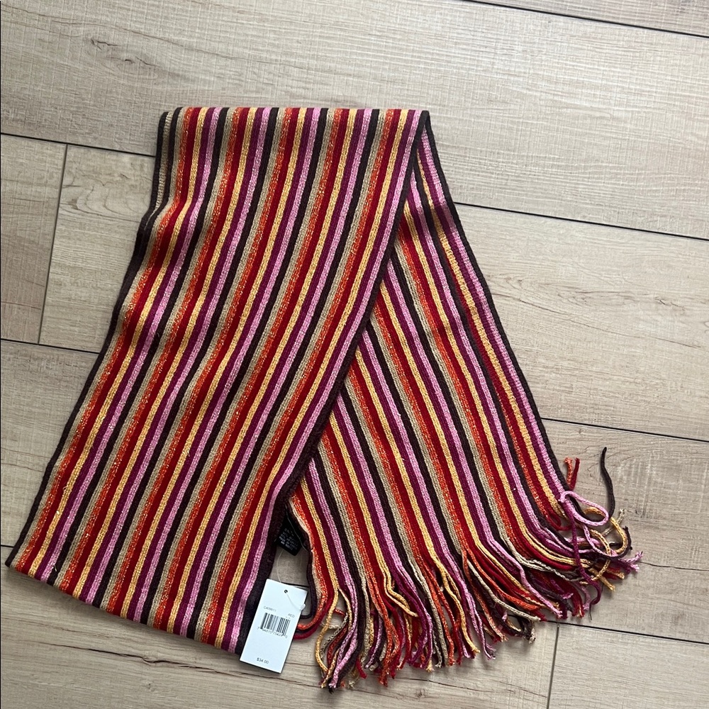 Cejon Colorful Striped Glittery Acrylic Metallic Scarf with Fringe NWT